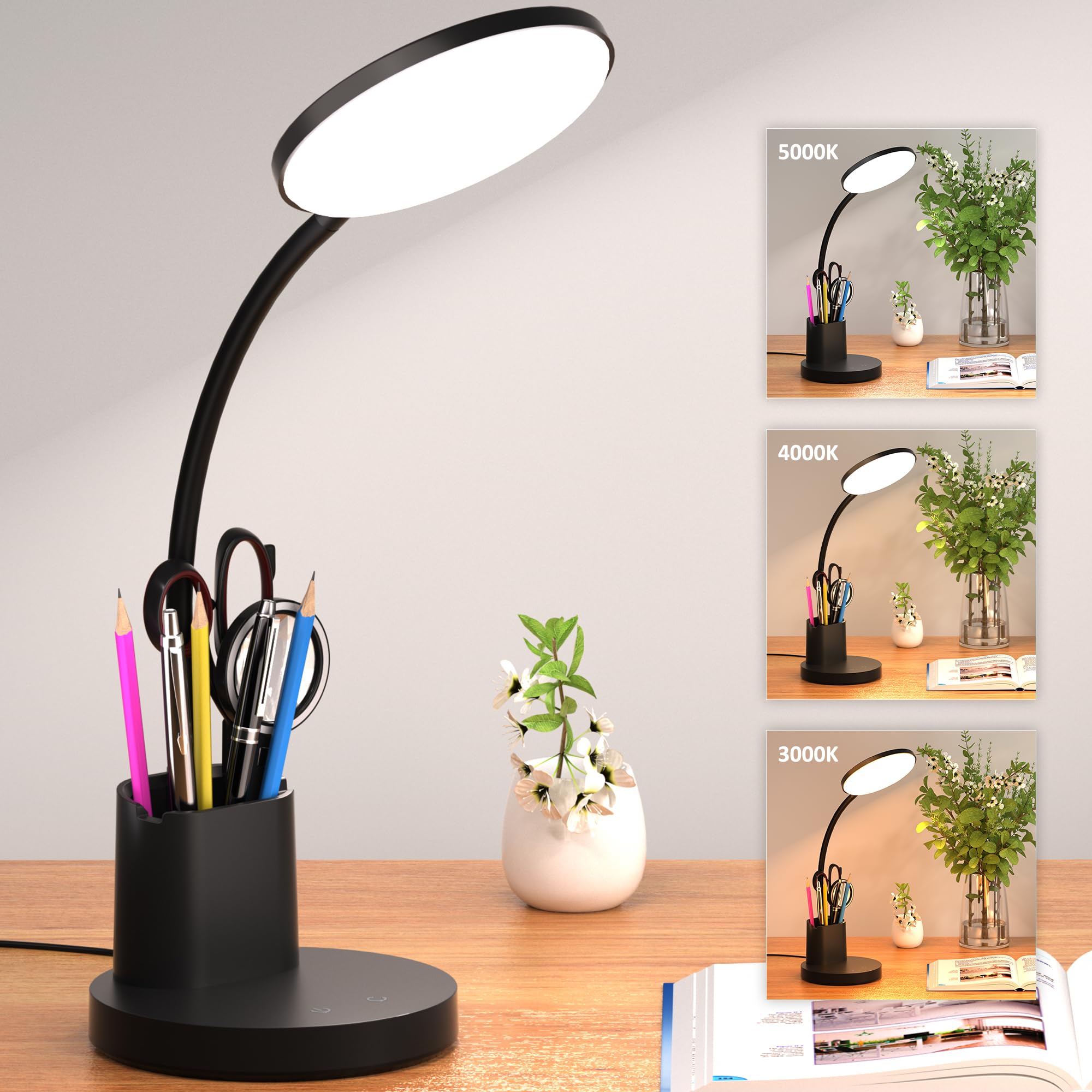 Vicsoon LED Desk Lamp for College Dorm with Pen Phone Holder
